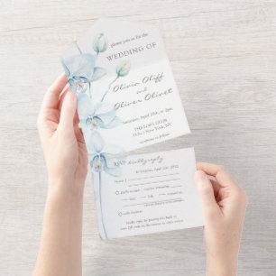 Mariage Orchidée Bleu Doux tout en une invitation