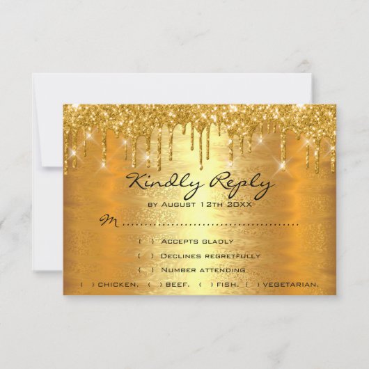 Mariage pailleté or gouttes RSVP Anniversaire de m (Devant)