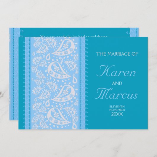 Mariage Paisley épice bleue 5x7 Invitation (Devant / Derrière)