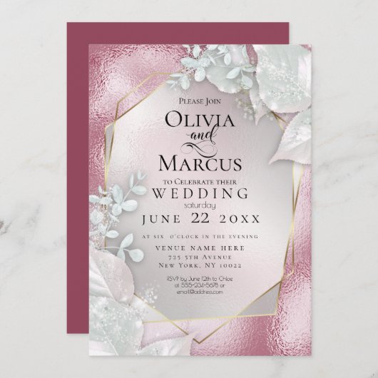 MARIAGE | Pale Bourgogne Pearl Shimmer Invitation (Devant / Derrière)