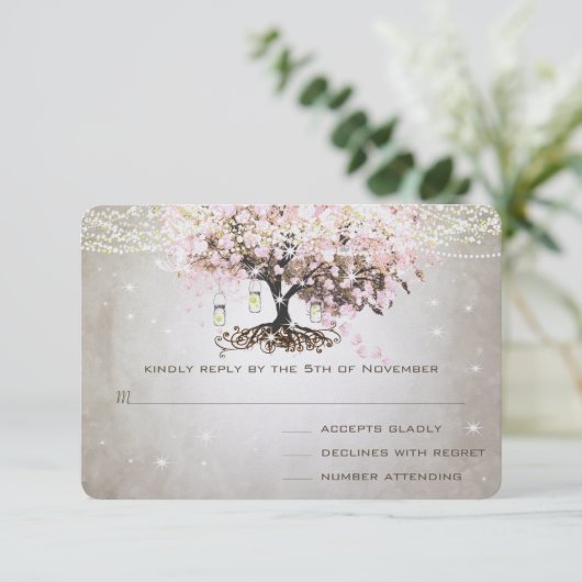 Mariage Pale Pink Coeur Leaf RSVP (Debout devant)