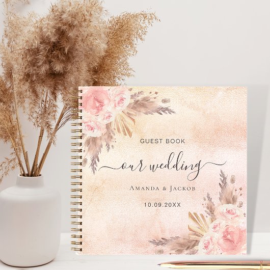 Mariage pampas herbe rose or livre d'or