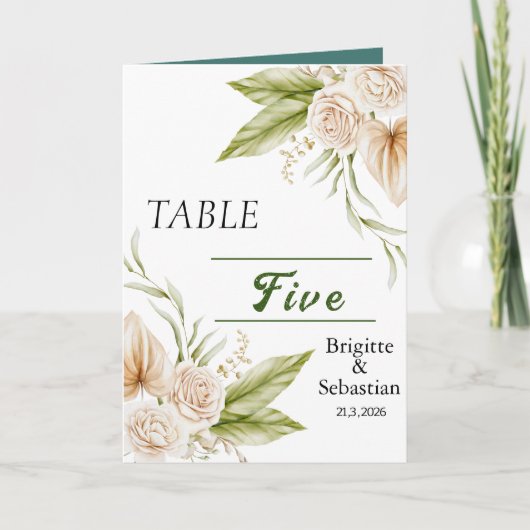 Mariage Pampas plié Numéro de table (Devant)