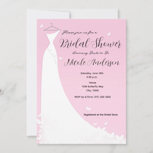 Mariage papillon robe nuptiale douche Invitation (Devant)