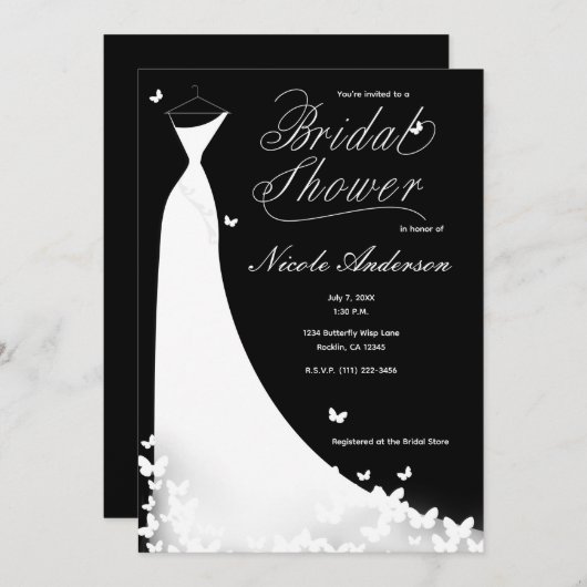 Mariage papillon robe nuptiale douche Invitation (Devant / Derrière)