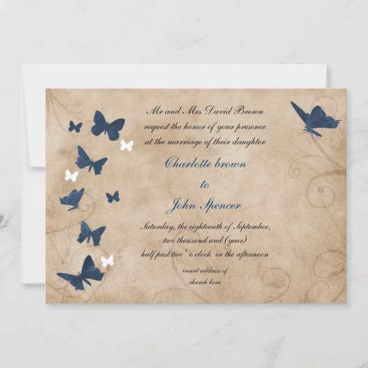 Mariage papillon vintage Invitations (Devant)