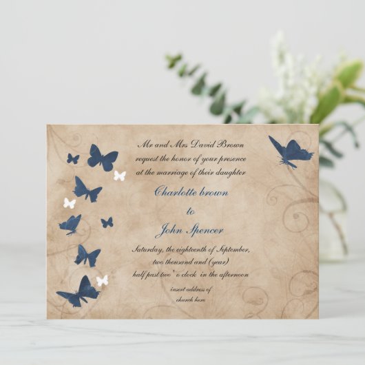 Mariage papillon vintage Invitations (Debout devant)