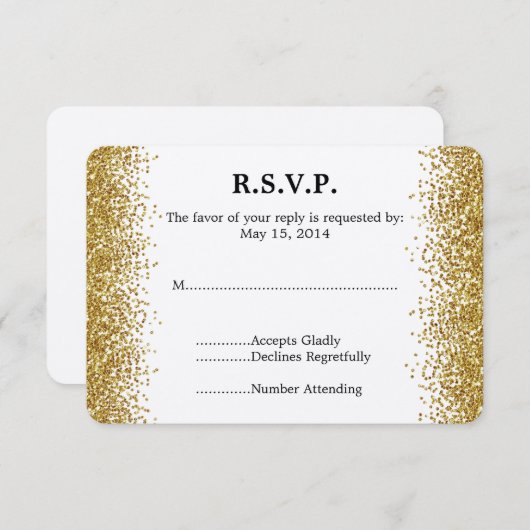 Mariage Parties scintillant Gold Faux RSVP (Devant / Derrière)