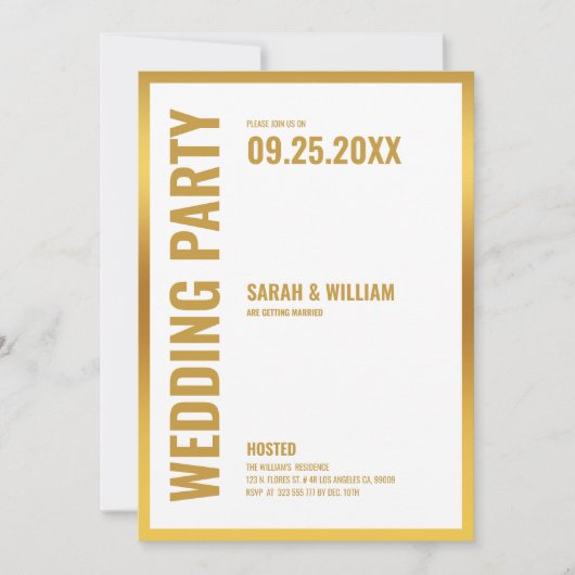 Mariage Party-Blanc avec cadre or Invitation (Devant)
