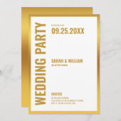 Mariage Party-Blanc avec cadre or Invitation (Devant / Derrière)
