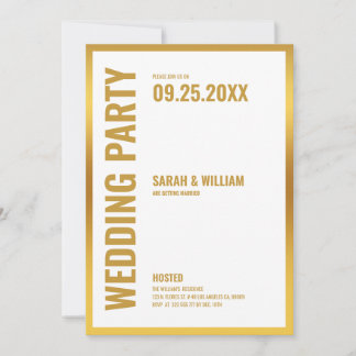 Mariage Party-Blanc avec cadre or Invitation