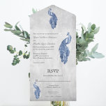 Mariage Peacock Bleu tout en une invitation<br><div class="desc">Invités Invitations à votre prochain mariage avec une invitation de mariage tout en un Peacock Bleu. Le design Invitation présente un paon vibrant reposant sur une délicate vigne blanche de feuillage contre un arrière - plan grunge avec une carte de réponse perforée. Personnalisez avec les noms du marié et de...</div>