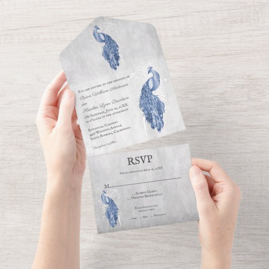 Mariage Peacock Bleu tout en une invitation (Déchirure)