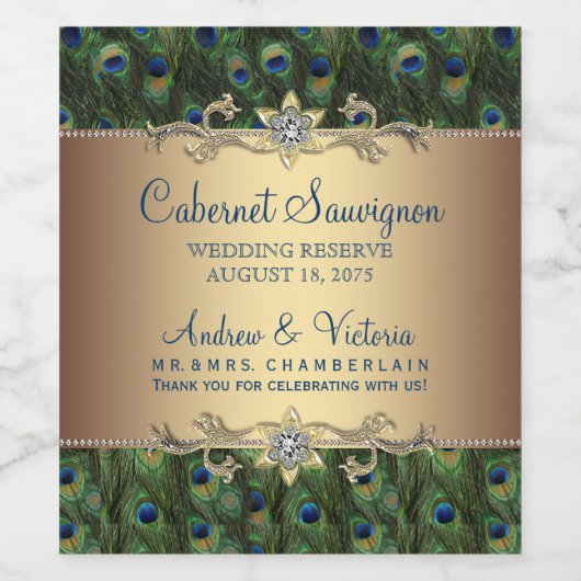 Mariage Peacock Étiquettes bouteille de vin  (Étiquettes simples)