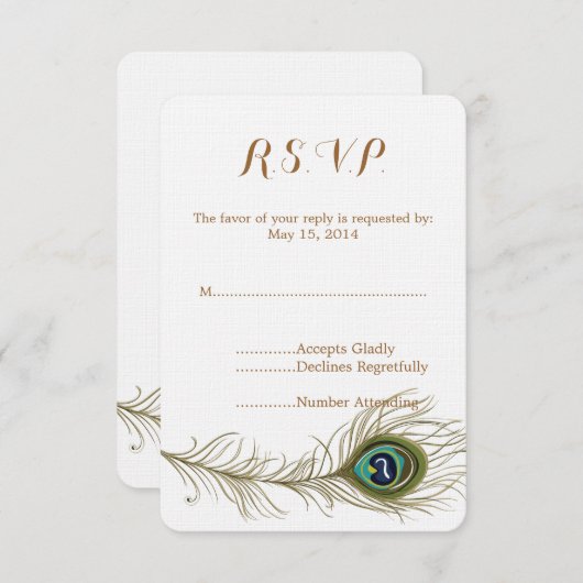 Mariage Peacock Feather RSVP (Devant / Derrière)