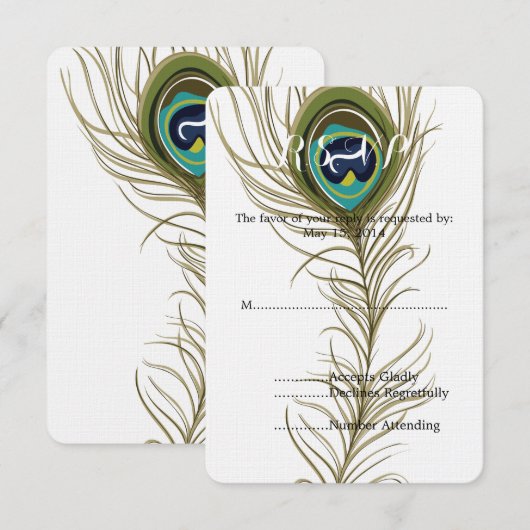 Mariage Peacock Feather RSVP (Devant / Derrière)