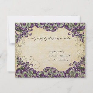 Mariage Peacock Gold & Green Purple RSVP