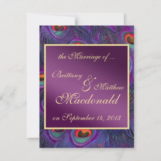 Mariage Peacock Plum violet Faire-part (Dos)