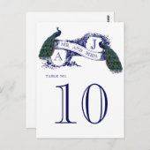 Mariage Peacock Vintage bleu Carte Numéro (Devant / Derrière)