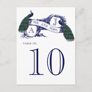 Mariage Peacock Vintage bleu Carte Numéro
