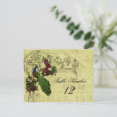 Mariage Peacock vintage Numéro de table Carte post (Debout devant)