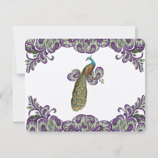 Mariage Peacock violet et vert RSVP (Dos)