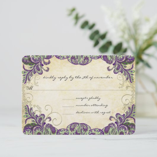 Mariage Peacock violet et vert RSVP (Debout devant)