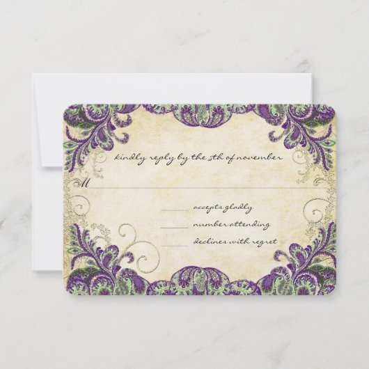 Mariage Peacock violet et vert RSVP (Devant)