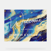 Mariage personnalisé Abstrait bleu et or Bienvenue (Recto)