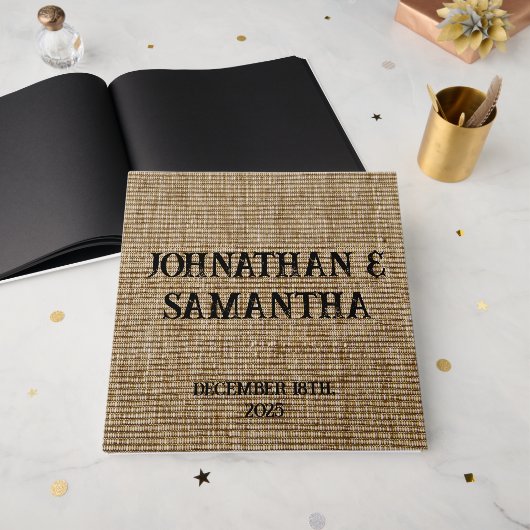 Mariage personnalisé rustique burlap motif nature (Recto ouvert)