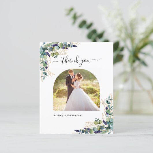 Mariage photo à budget eucalyptus carte de remerci (Debout devant)