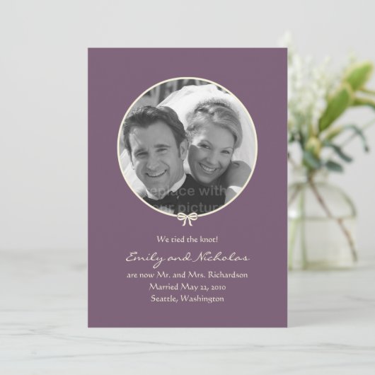 Mariage photo à noeud simple Faire-part - violet (Debout devant)