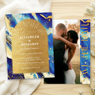 Mariage Photo Bleu Royal Or Arch Save the Date