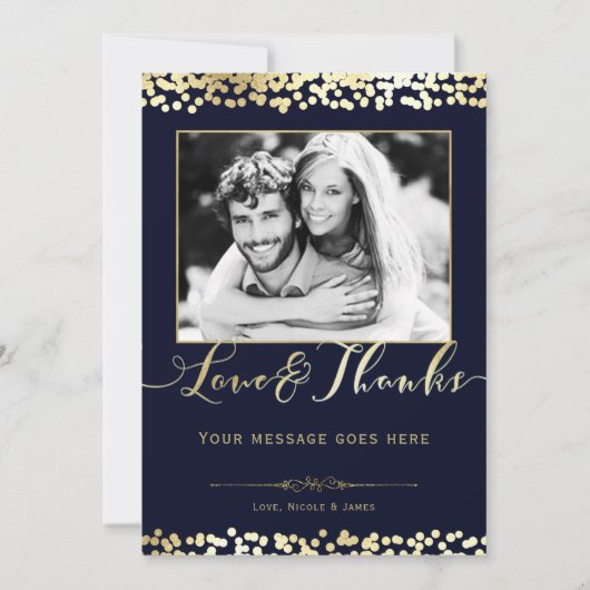 Mariage photo Blue & Gold Confetti Merci (Devant)