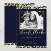 Mariage photo Blue & Gold Confetti Merci (Devant / Derrière)