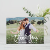 Mariage Photo Brush Script Kraft Carte de remercie (Debout devant)