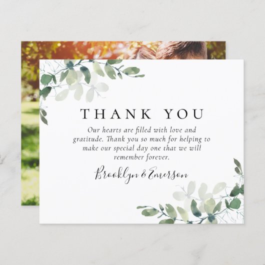 MARIAGE photo BUDGET Eucalyptus Carte de remerciem (Devant / Derrière)