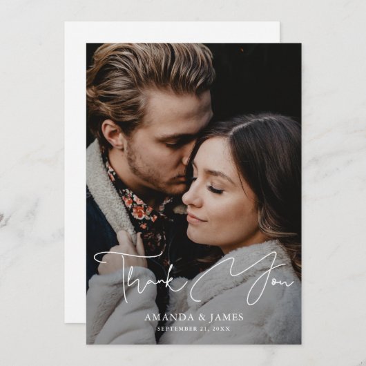 Mariage photo Carte de remerciements avec script m (Devant / Derrière)