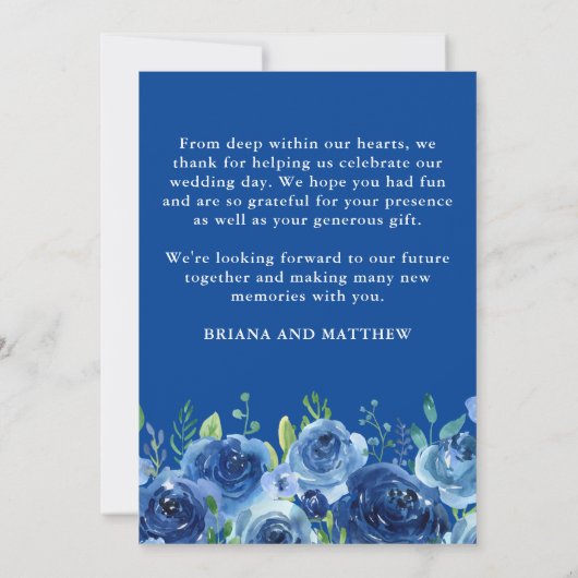 Mariage Photo Carte de remerciements bleu marine F (Dos)