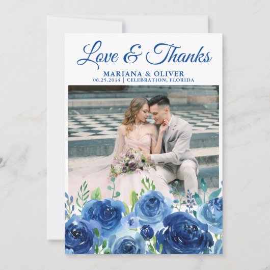 Mariage Photo Carte de remerciements bleu marine F (Devant)
