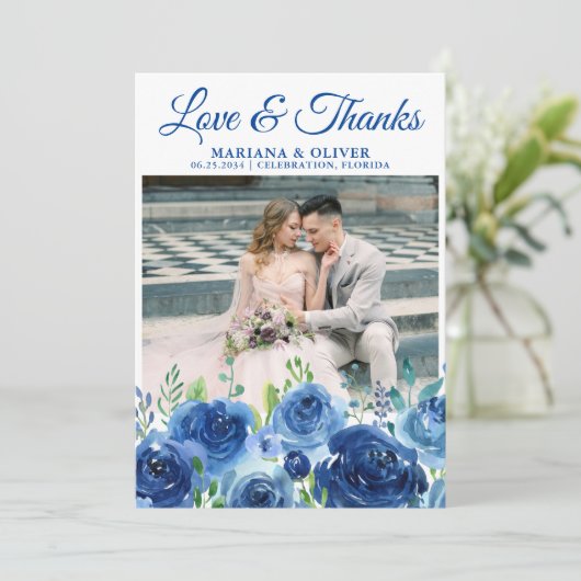 Mariage Photo Carte de remerciements bleu marine F (Debout devant)