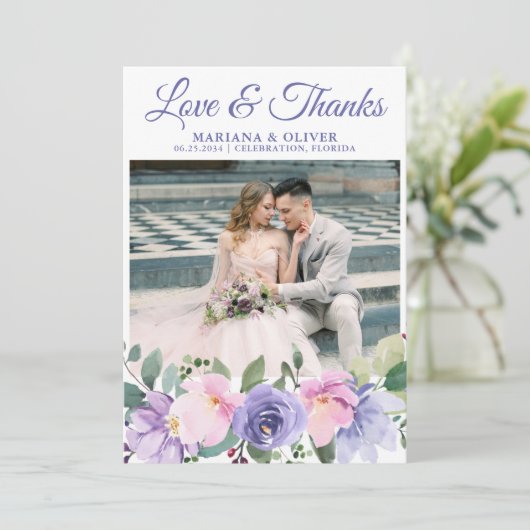 Mariage Photo Carte de remerciements Lavender Flor (Debout devant)