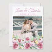 Mariage Photo Carte de remerciements rose jaune Fl (Devant)