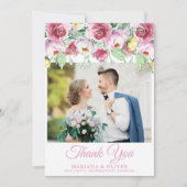 Mariage Photo Carte de remerciements rose jaune Fl (Devant)