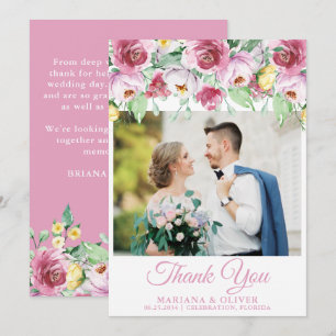 Mariage Photo Carte de remerciements rose jaune Fl
