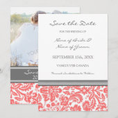 Mariage photo Coral Grey Enregistrer la carte de d (Devant / Derrière)