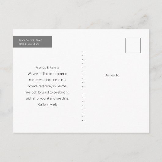 Mariage photo Dancing Elopement Faire-part (Dos)