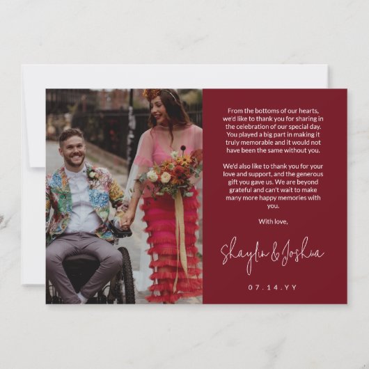 Mariage photo de Merci de script à main rouge (Dos)