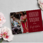 Mariage photo de Merci de script à main rouge<br><div class="desc">Carte de remerciements romantique avec deux de vos photos de mariage,  une plus petite d'un côté et une plus grande de l'autre. Merci dans un script d'écriture manuscrite moderne,  vos noms aussi,  avec un texte de remerciement imprimé ci-dessus.</div>