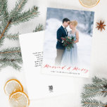 Mariage photo de Noël marié faire-part<br><div class="desc">Un design moderne de superposition photo avec script de lettrage rouge et une belle image. Les couleurs et le texte,  y compris l'image,  peuvent être personnalisés.</div>